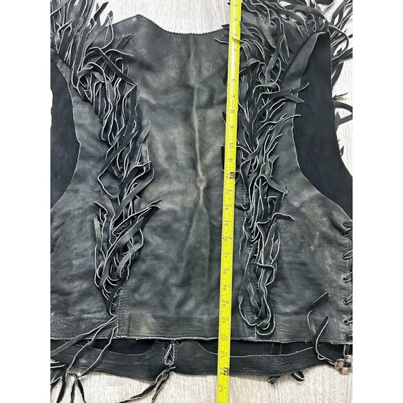 Vintage Fringe Leather Vest Women's Size XS Bike Ride Outdoor Black - Picture 7 of 8